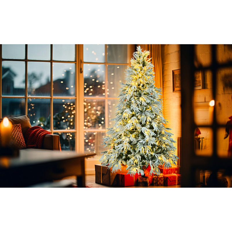Arbre de Noël de 6 pi avec 300, 790 pointes de branches de neige et 8 modes de clignotement, arbre artificiel à charnières pour le bureau à domicile, pointes enneigées multicolores, modes de décoration