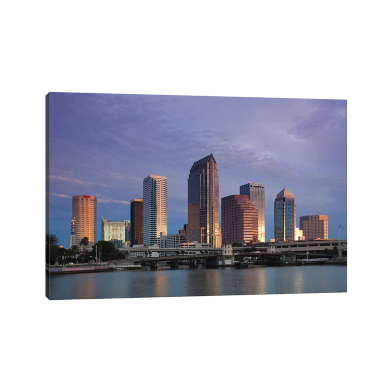 Tampa Skyline From Hillsborough Bay, Dawn 1 Piece Wrapped Canvas Wall Art, 101.6 cm H x 66.04 cm W x 1.91 cm D