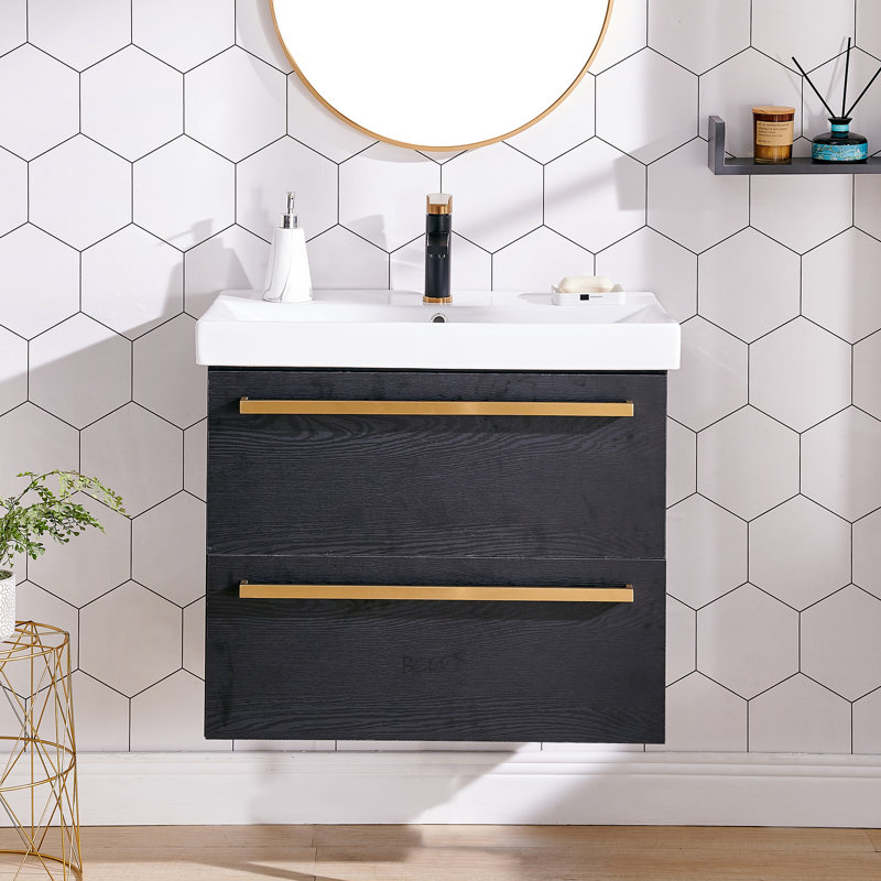 Granbury 30" Black Modern Wall-Mounted Single Bathroom Vanity Set