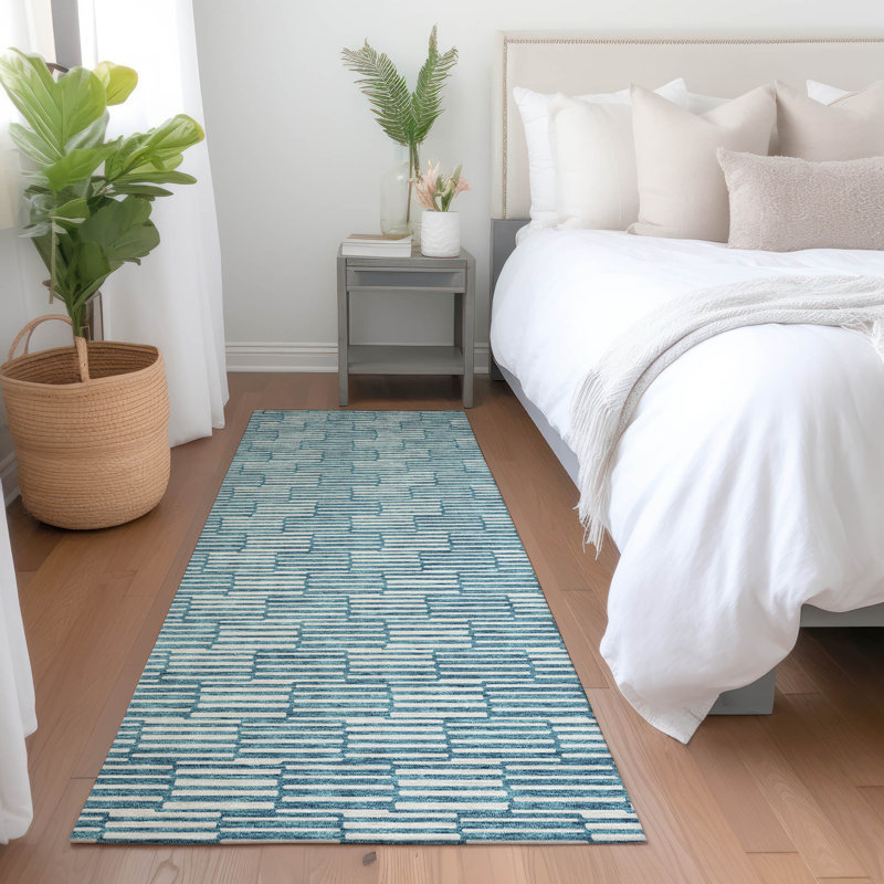 Premium Machine Washable Prisco Teal Rug, Runner 2'3" x 7'6"