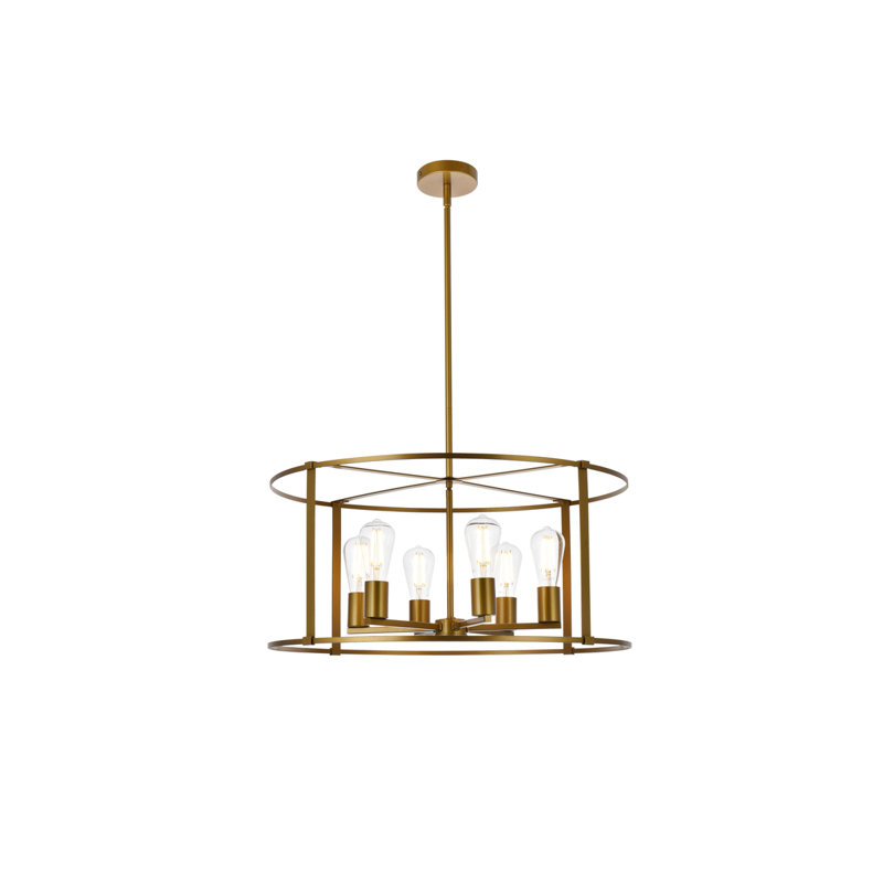 Carter-Johnson Geometric Drum Pendant, Brass, 12" H x 20" W x 20" D, 4 Lights