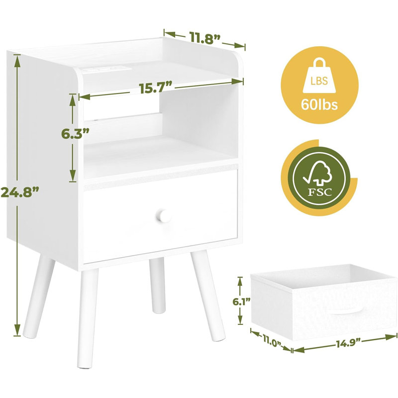 Khrystin 15.7'' W Solid Wood Nightstand, White