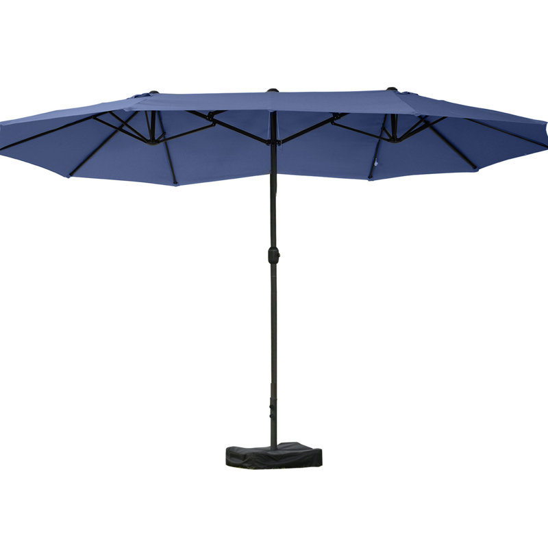 Parasol de patio rectangulaire de 15 pi, structure renforcée bleu foncé, manivelle facile, double face pour patio, conception portable près de la piscine, cour arrière, terrasse