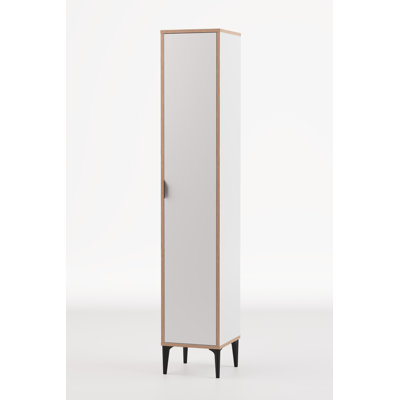 Tour de rangement pour garde-manger mince à une porte avec pieds effilés noirs, blanc