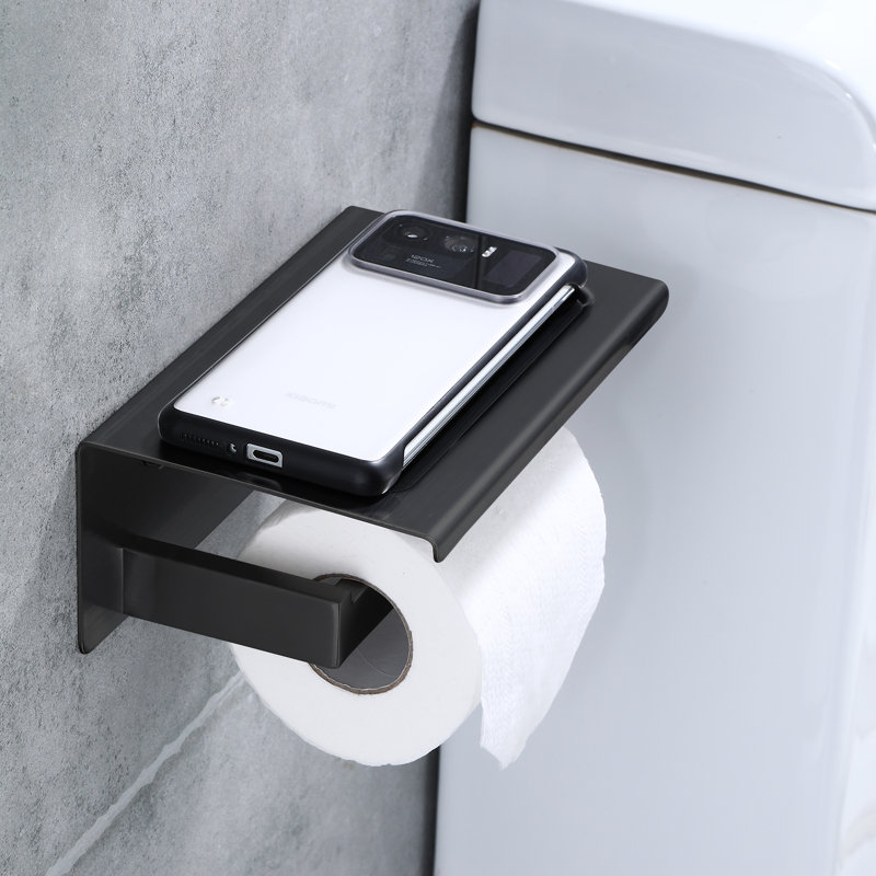 Porte-papier hygiénique mural en acier inoxydable avec tablette, Noir mat