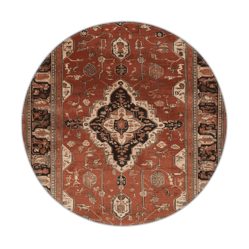 Tapis d'intérieur et d'extérieur brun Persian, Rond 5 pi