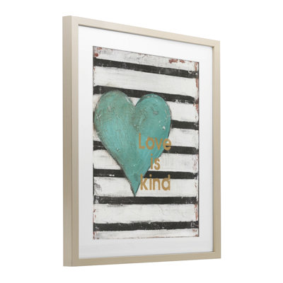 Love Is Kind on Stripes Framed Print Under Glass, design by Cassandra Cushman