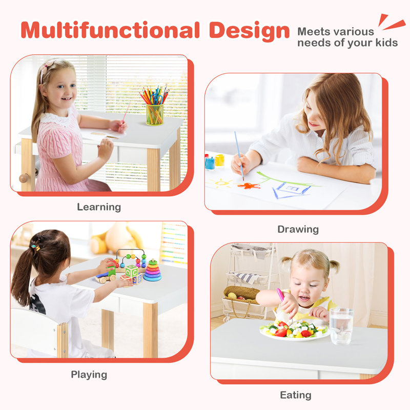 Kids 2 Piece Rectangular Arts And Crafts Table and Chair Set