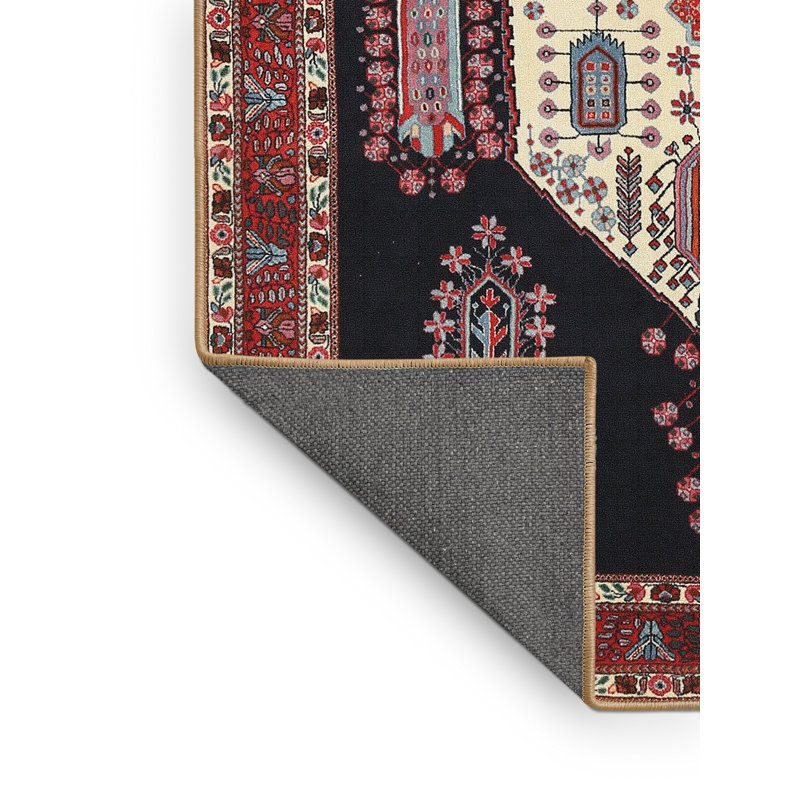 Tapis noir/gris/crème traditionnel, Rectangle 5 pi x 7 pi
