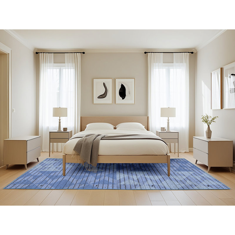Bleu géométrique Tapis décoratif, Rectangle 5 pi x 8 pi
