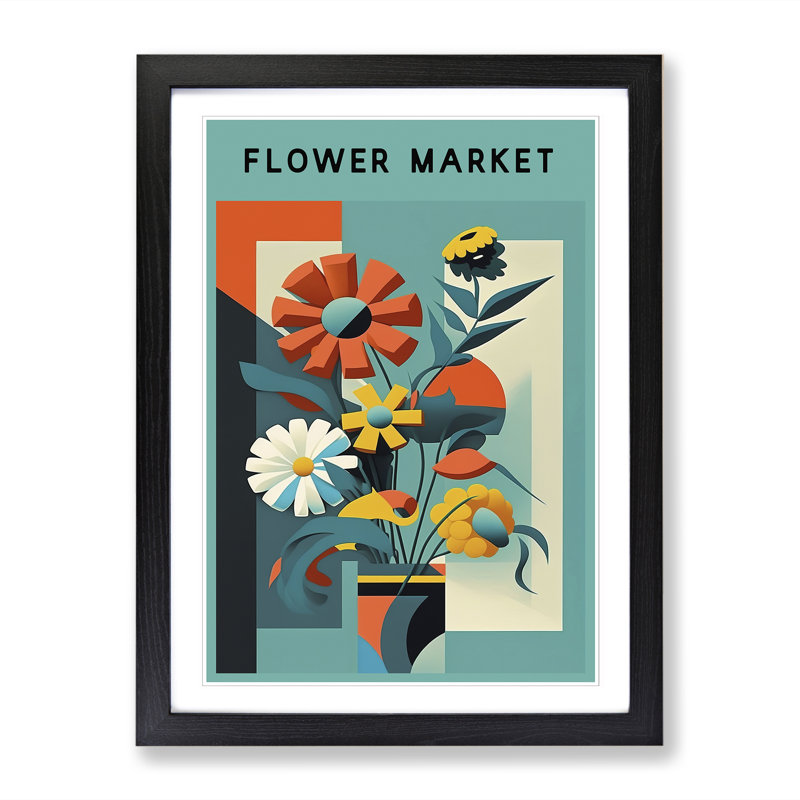 Flower Market Exhibition Constructivism No.1 - Single Picture Frame Print on Wood, 64cm H x 46cm W x 2cm D