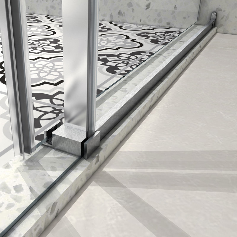 6076 Brushed Nickel Shower Door - One Fixed & Shifted, 70Mm 304 Stainless Steel Pulleys, Soft Closing Adjustable, Nano Cleaning, -Proof Membrane, 5/16'' Tempered Glass, Chamfered Corners, Bathroom,