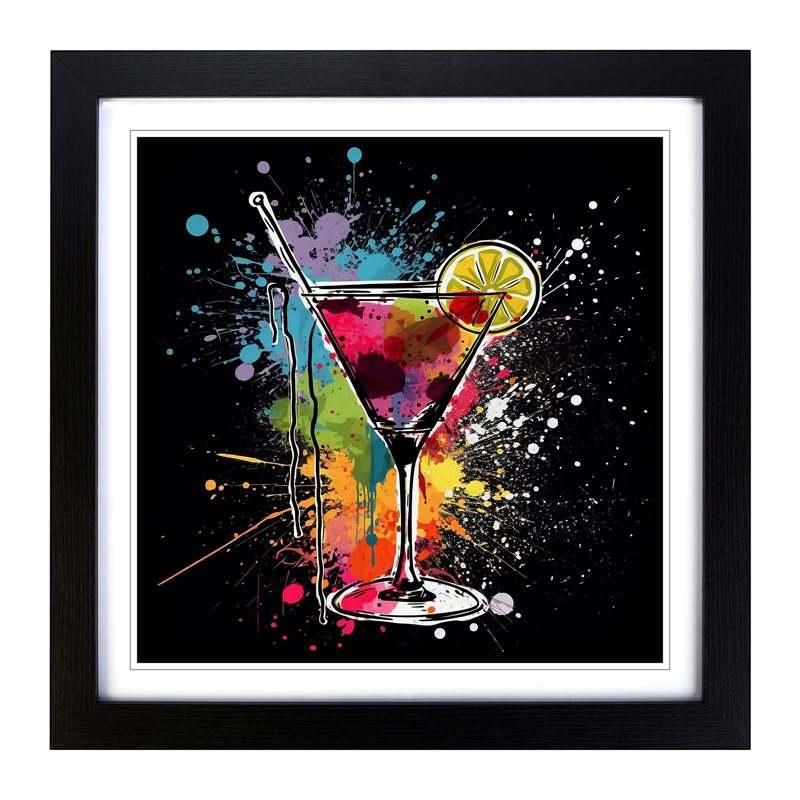 Cocktail Grunge Art - Single Picture Frame Print on Wood, Black