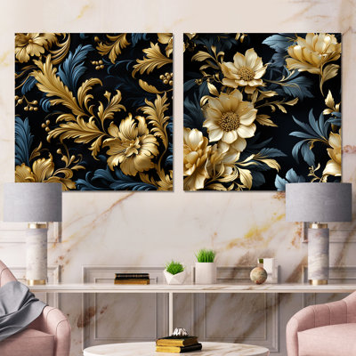 Quartes - Ensemble de 2 reproductions d'art mural en métal abstrait Botanicals