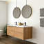 Meuble-lavabo moderne peu encombrant avec lavabo en bois de chêne doré et résine