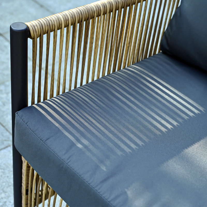 Ensemble de canapé d'extérieur en osier brun 2 places avec coussin gris et table New Comming