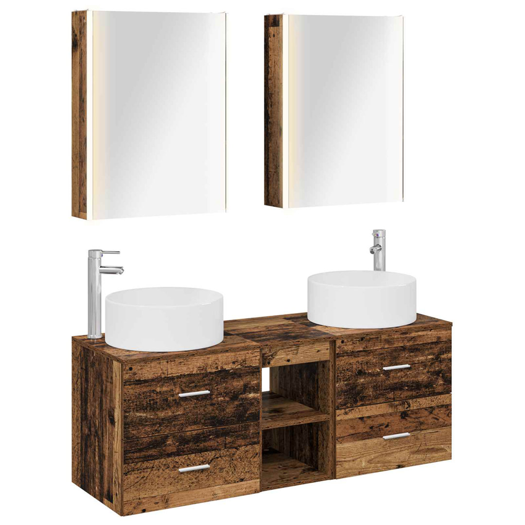 vidaXL Bathroom Furniture Set 5 pcs Engineered Wood and Glass Mirror Cabinet