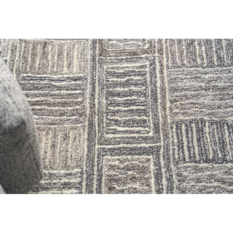 Naturals Hand Tufted Geometric Area Rug in Charcoal/Ivory/Silver, Rectangle 8' x 10'