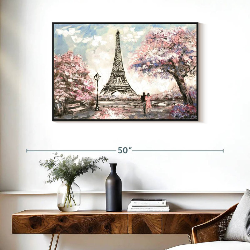 Les amoureux du printemps à Paris, Cadre flottant noir, 37 po x 25 po