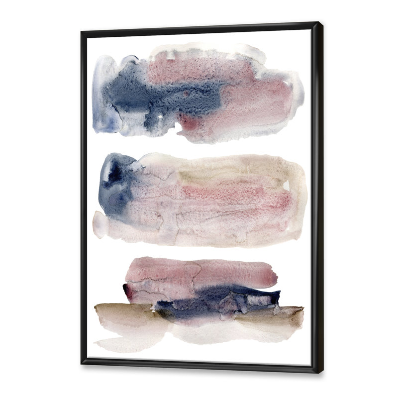 Beige rose et nuages bleus - peinture sur toile à cadre flottant, H 32 po x l 16 po x P 1 po, Toile avec cadre noir