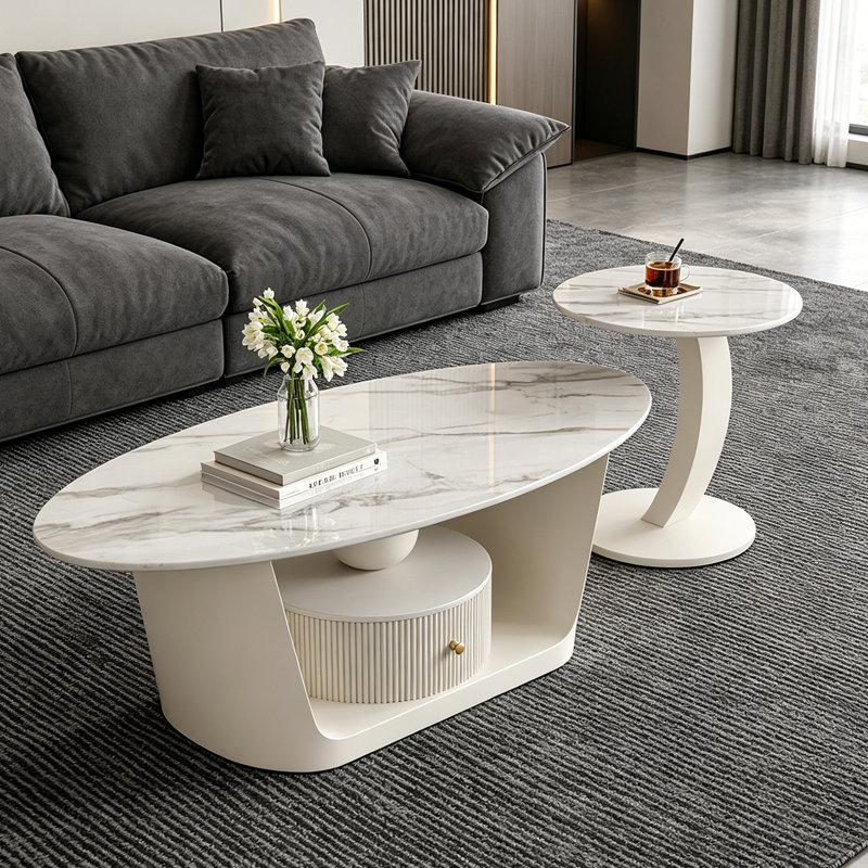 Ensemble de tables basses Creamy Style Home, Light Gray/White, 15.74" H x 51.18" W x 27.55" D