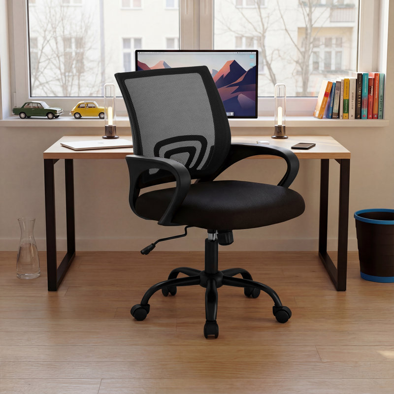 Chaise de bureau réglable avec rotation à 360 °, hauteur et contrôle de l'inclinaison, noir, Noir