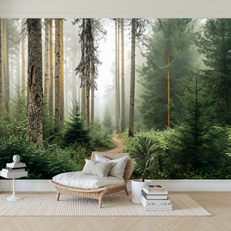 Papier peint 3D pin vert forêt brouillard paysage mural auto-adhésif papier peint adhésif pour chambre à coucher salon dortoir décoration murale plafond autocollant