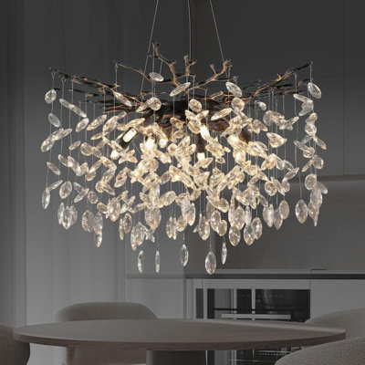Abe 24" 9 - Light Dimmable Modern Tree Branch Crystal Chandelier For Dining Room