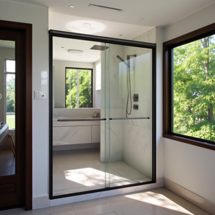 Porte de douche coulissante double sans cadre H 56 po x l 72 po x H 72 po, porte de douche à dérivation, porte en verre trempé Sgcc de 1/4 po (6 mm) d'épaisseur, noir mat