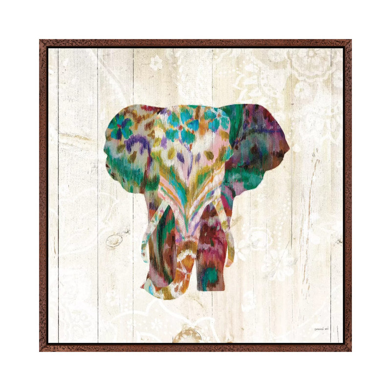 Boho Paisley Elephant III 1 Piece Wall Art on Canvas, 93.98 cm H x 93.98 cm W, Classic Brown Wood Framed