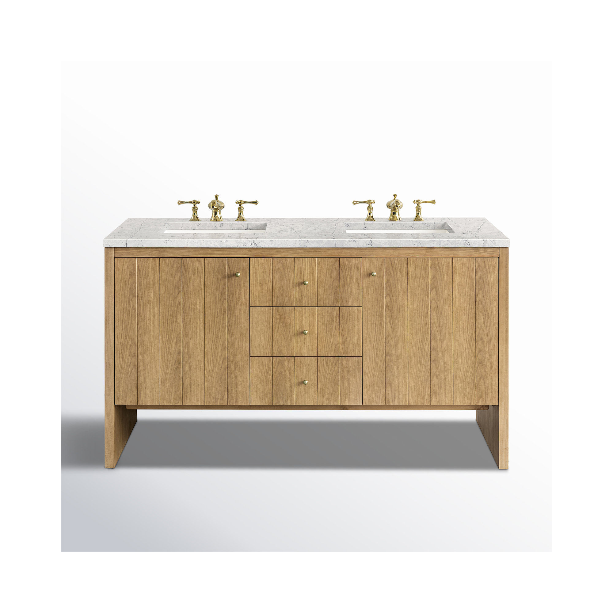 Hudson 60'' Double Bathroom Vanity, 8" Widespread, Light Natural Oak, Eternal Jasmine Pearl
