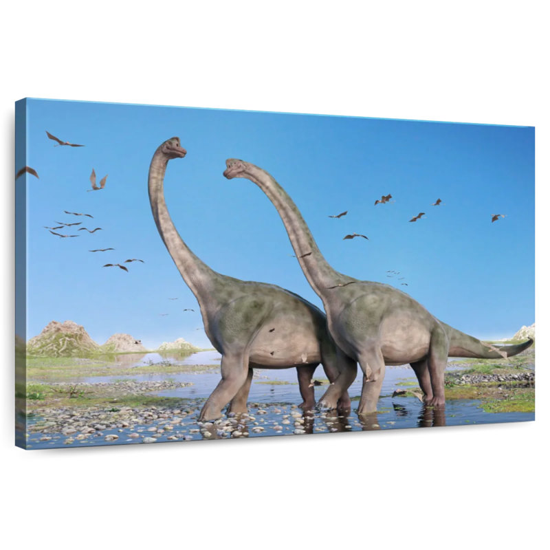 Ashelle Brachiosaurus And Pterosaurs, 32" H x 48" W