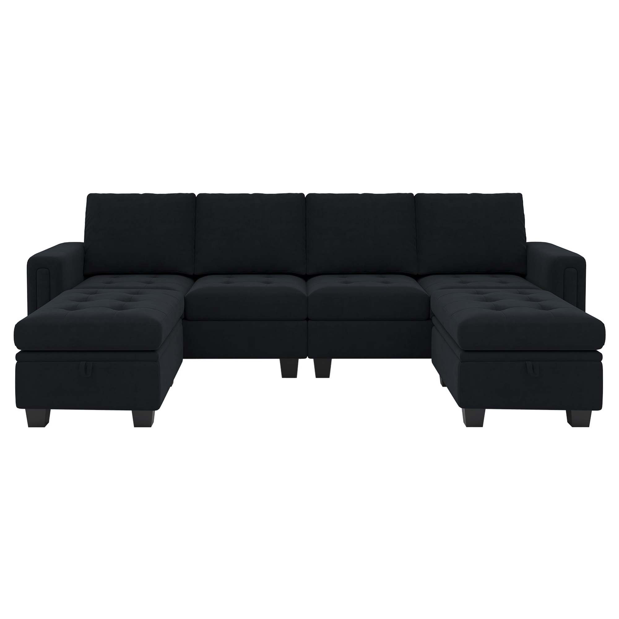 Mercer41 Velvet U Shaped 4Seat Reversible Sectional Sofa Convertible