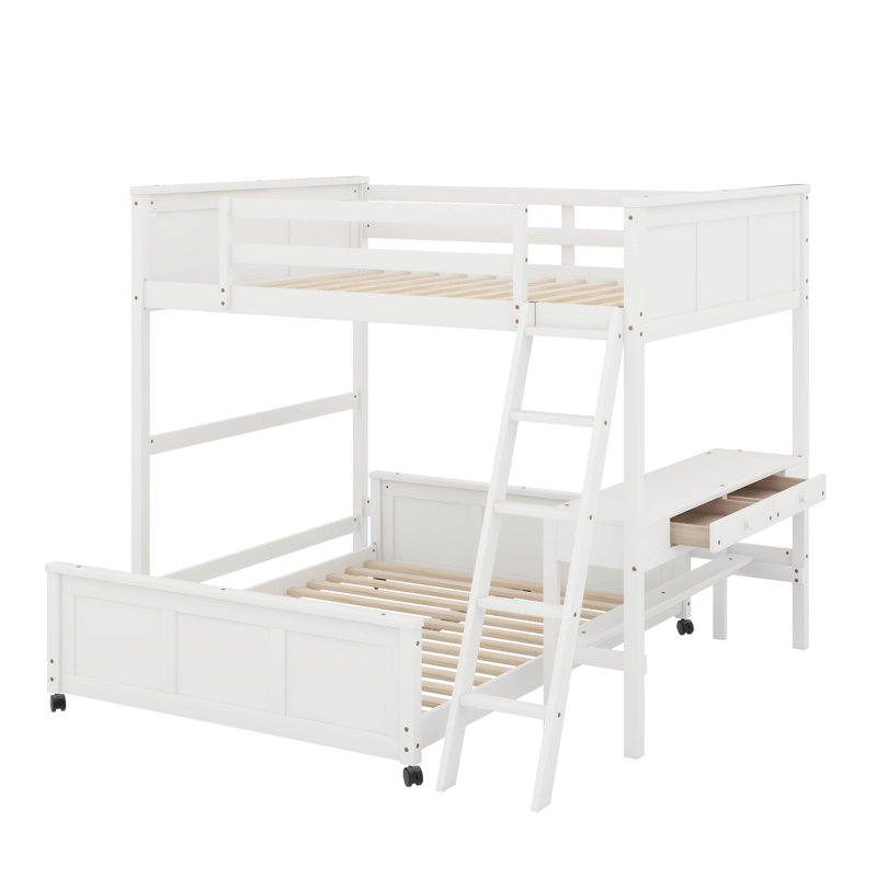 Lit double superposé au dessus d'un lit double avec bureau