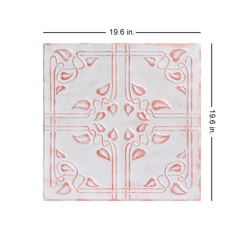Tuile de plafond en polystyrène collé 1,6 pi x 1,6 pi Ivy Leaves, Cuivre blanc délavé