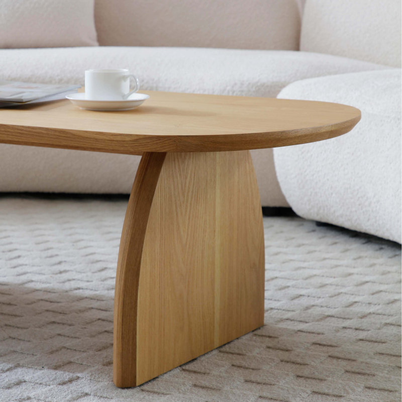 Table basse ovale avec placage en bois massif, table de centre moderne en bois massif naturel, table d'appoint pour salon, petit espace, bureau, facile à assembler