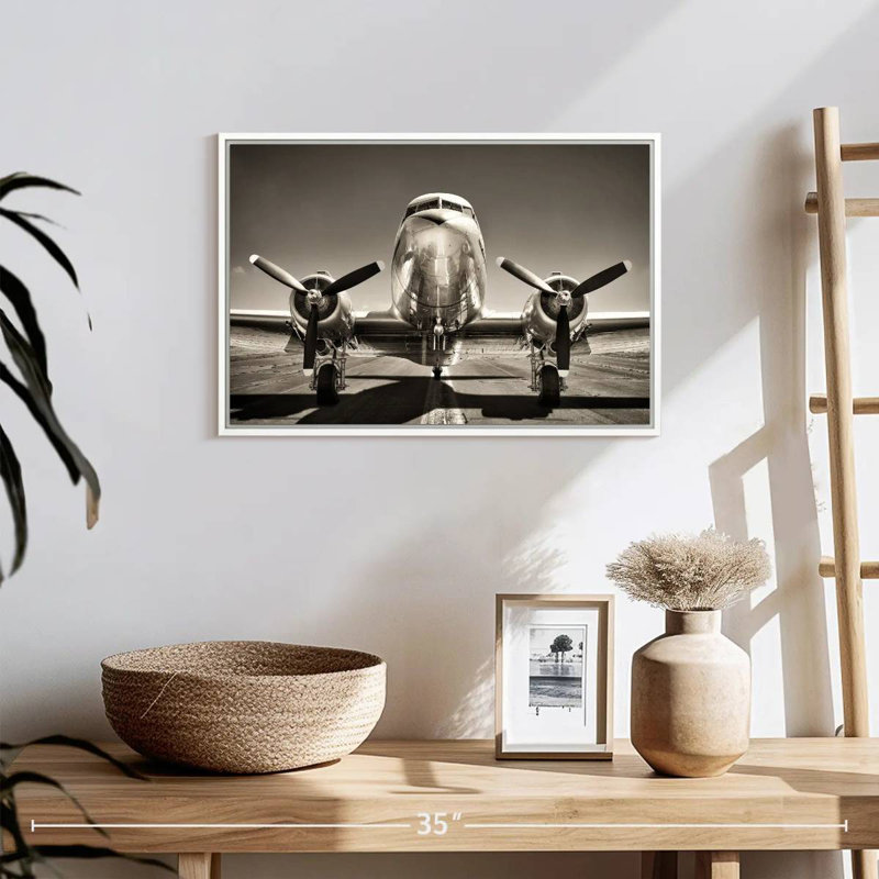 Avion rétro noir et blanc, Cadre flottant blanc, 19 po x 13 po