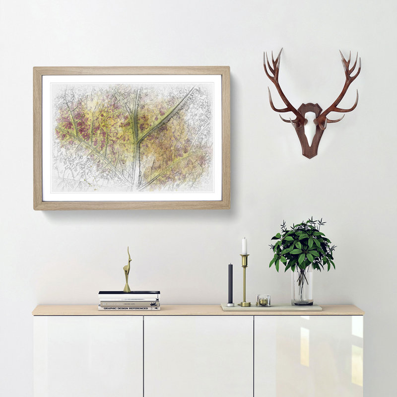 Veins of the Leaf Sketch - Picture Frame Graphic Art Print, 36cm H x 48cm W x 2cm D, Oak Framed