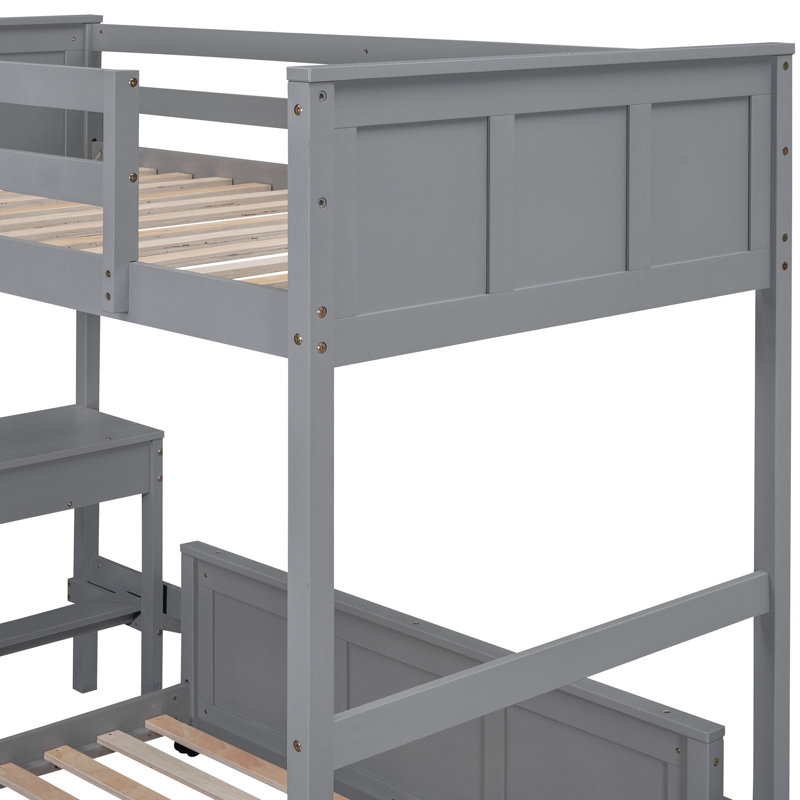 Lit superposé simple au-dessus de double gris avec bureau d'étude fonctionnel - Bois massif et pour un bureau productif, style attrayant et durable