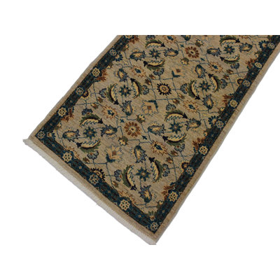 Tapis beige / bleu sarcelle unique de 2 pi 8 po x 10 pi 1 po Grigori