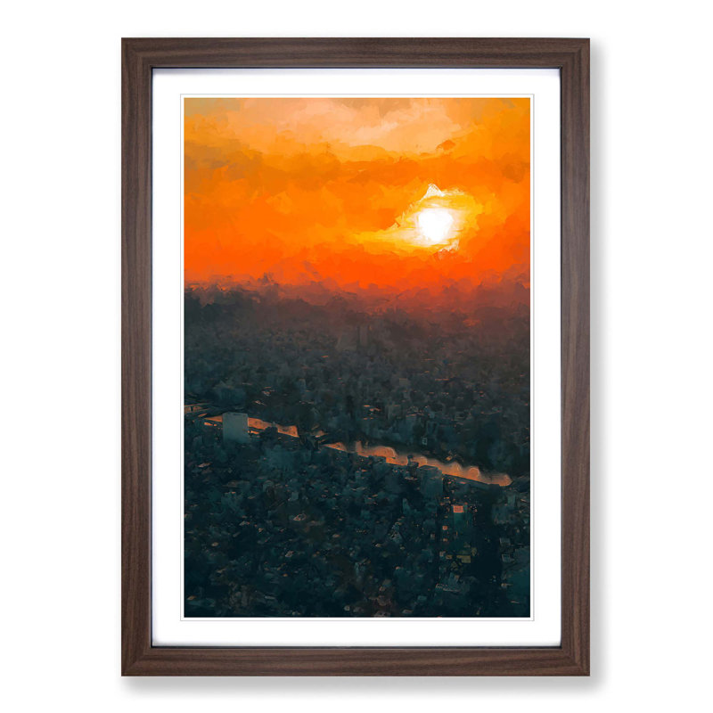 Sunset over Tokyo in Abstract - Picture Frame Graphic Art Print, 87cm H x 62cm W x 2cm D, Walnut Framed