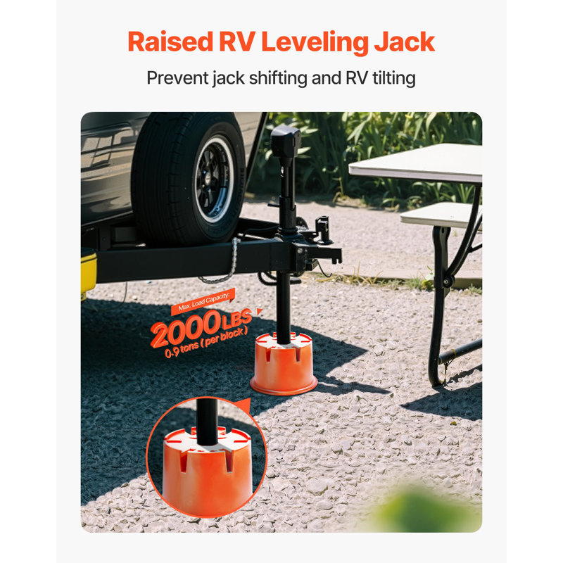 Ensemble de niveleurs de remorque, hauteur de 8 po, capacité de 2 000 lb, ensemble de niveleurs de camping robustes 8 pièces - 6 blocs de nivellement pour véhicule récréatif et 2 patins, accessoires de camping-car pour roulottes de voyage, 5Th Wheels Class A / C Motorhomes