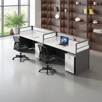Bureau rectangulaire pour 2 personnes, bureau d'ordinateur, équipé d'un dispositif de gestion des câbles et d'une chaise de bureau