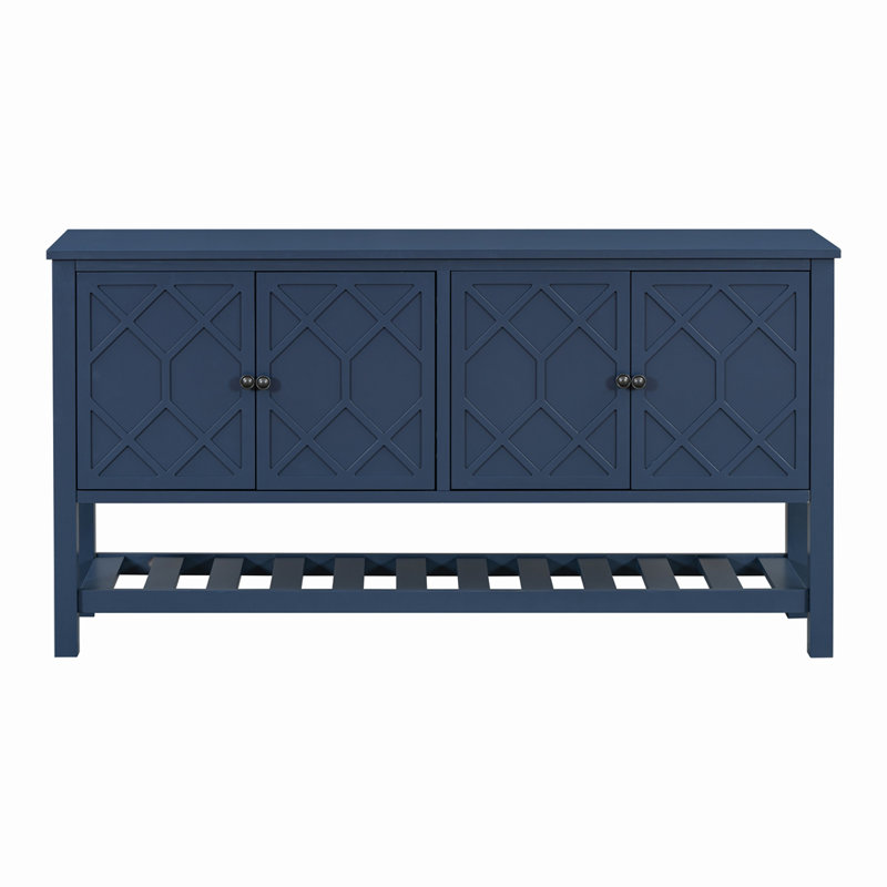 Elegant Entryway Table with Polygonal Door Design, Navy Blue