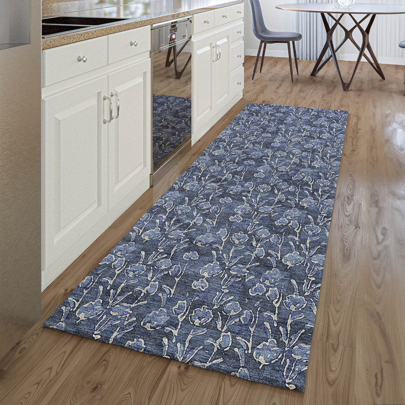 Premium Machine Washable Prisco Navy Rug, Runner 2'3" x 7'6"