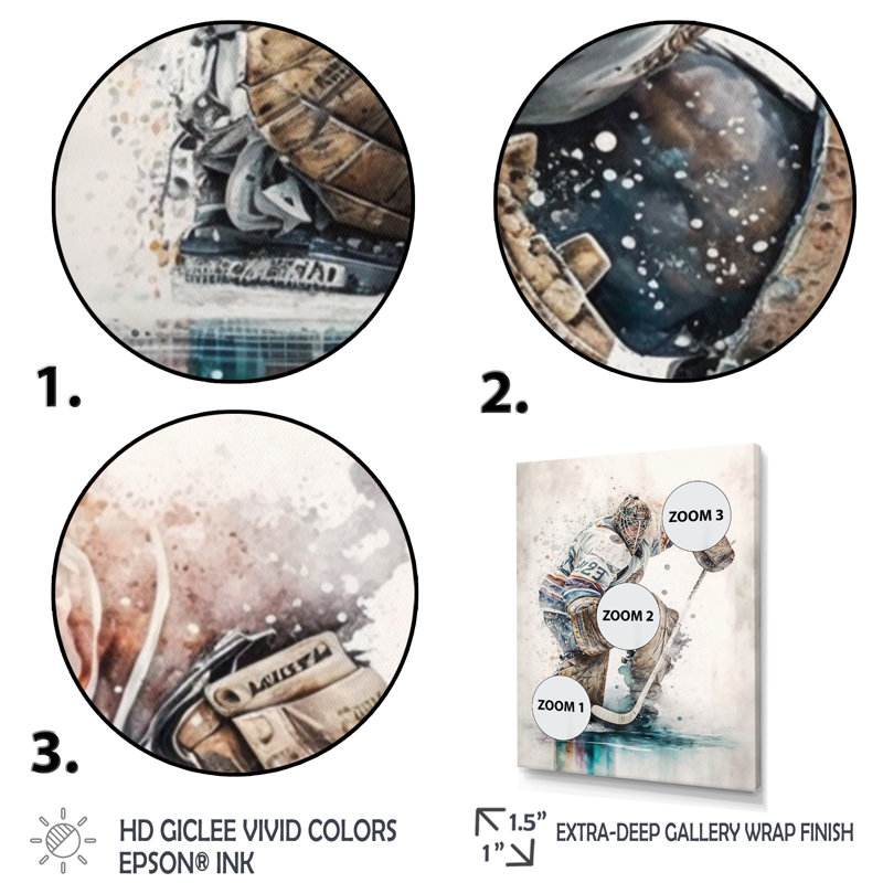 Hockey sur toile pendant le jeu III - art sur toile, H 32 po x l 16 po x P 1 po, Toile tendue