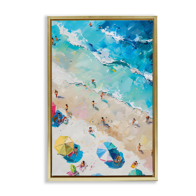 Cadre flottant Family Beach Fun Day, design par LSR Design Studio, H 31 po x l 21 po, Cadre flottant métallique doré