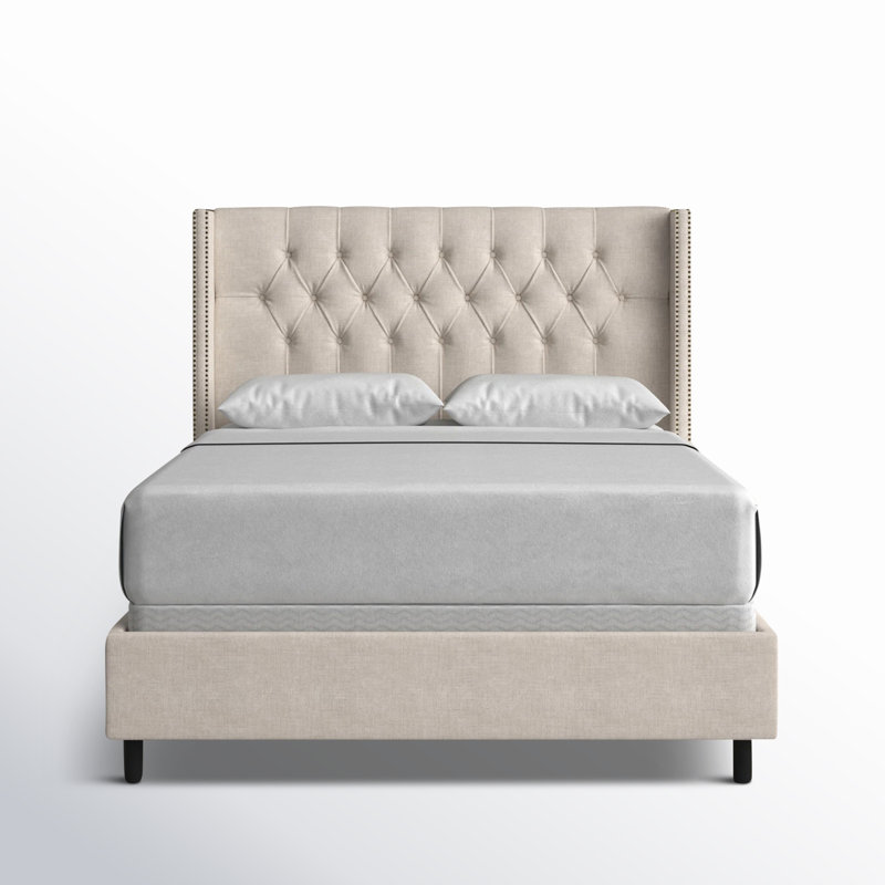 Breckin Upholstered Wingback Bed, Full, Classic Linen Black