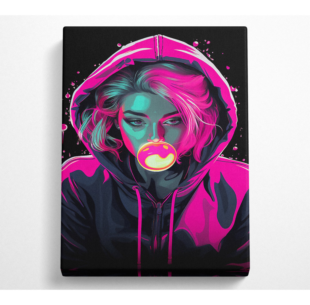 Bublegum Girl Hoodie Cyberpunk Girl - Einzelbildrahmen Kunstdrucke auf Leinwand