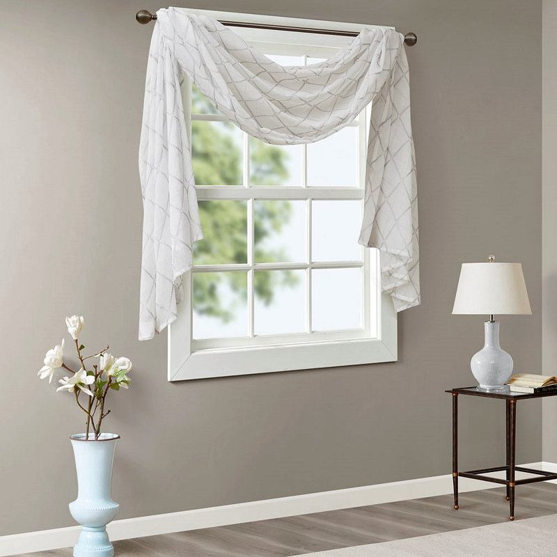 Écharpe de fenêtre transparente brodée diamant, Blanc, L 50,06 po x L 216,04 po